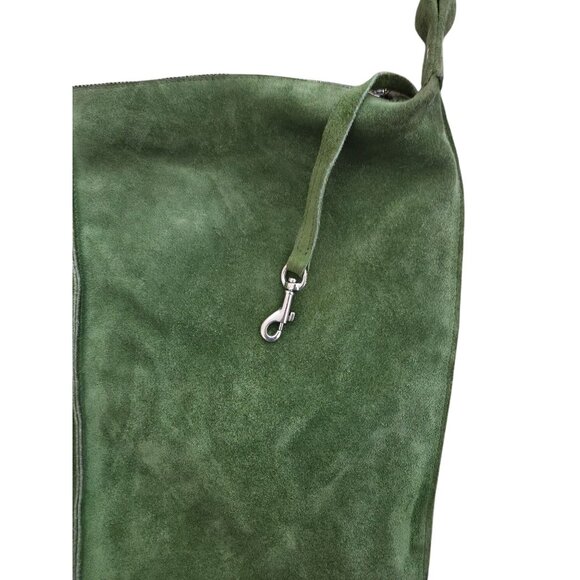 Allison Burns Los Angeles Green Suede Leather Messenger Crossbody Tote Bag - Picture 3 of 6